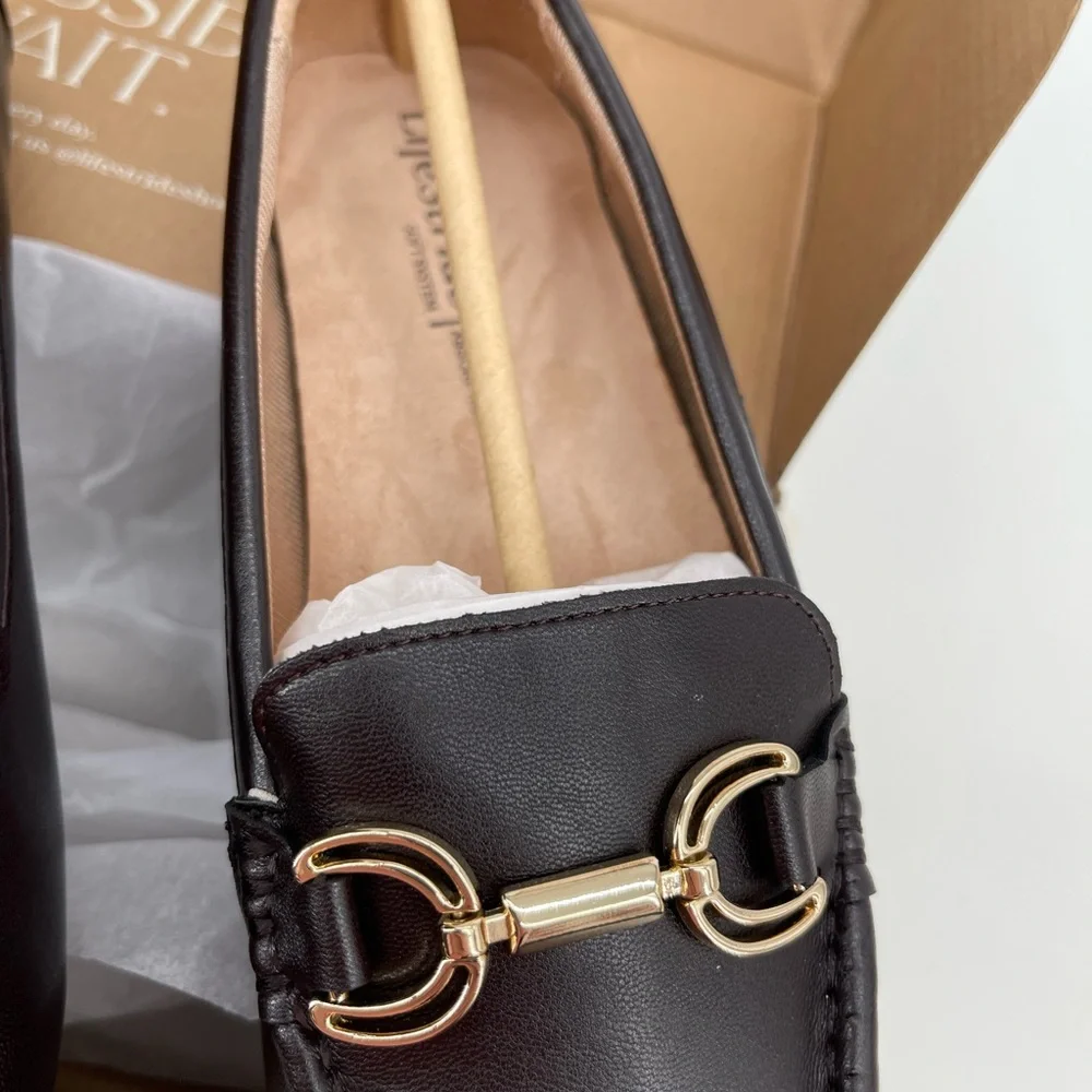 ⭐️Life Stride Women's Classic Riviera Dark Chocolate Loafers with Gold Accents